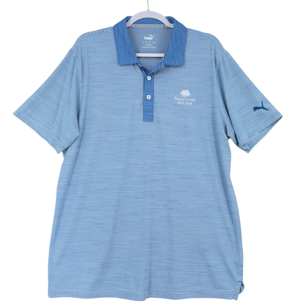 Puma Men's Golf Polo Shirt Bridlewood Golf Club Blue Striped‎ Size Large